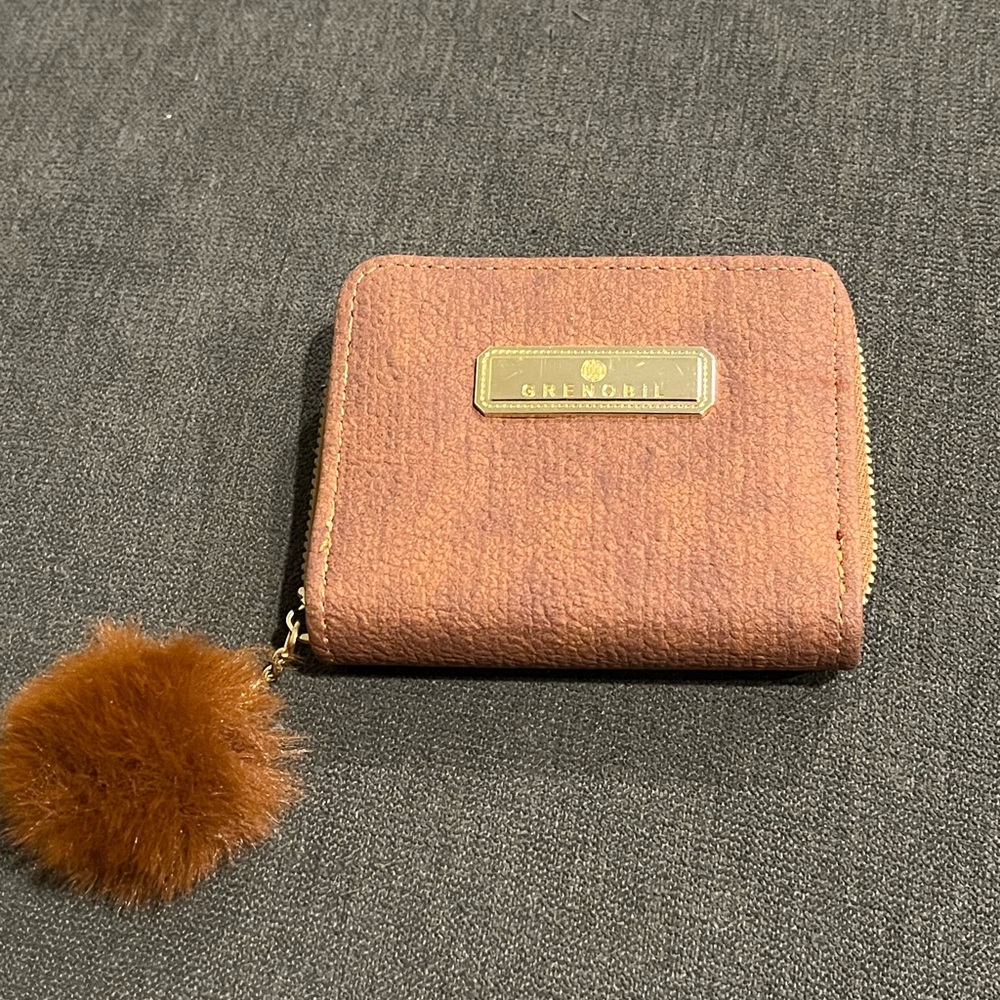 Brown Wallet with Pom Pom Charm